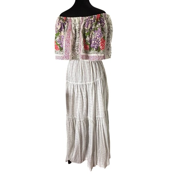 Maurice Antaya Intuition Floral Dress Small '80's Off-Shoulder Maxi Small - Picture 8 of 9